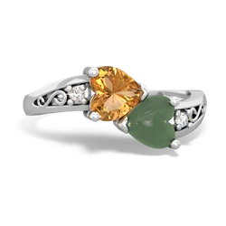 Citrine Snuggling Hearts 14K White Gold ring R2178