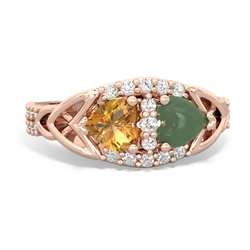 Citrine Sparkling Celtic Knot 14K Rose Gold ring R2645