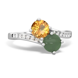 Citrine Channel Set Two Stone 14K White Gold ring R5303