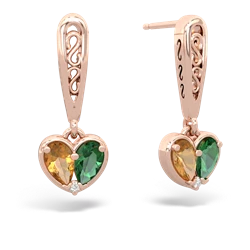 Citrine Filligree Heart 14K Rose Gold earrings E5070