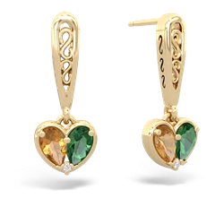 Citrine Filligree Heart 14K Yellow Gold earrings E5070