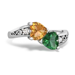 Citrine Snuggling Hearts 14K White Gold ring R2178