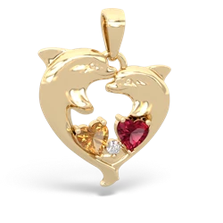 Citrine Dolphin Heart 14K Yellow Gold pendant P5820