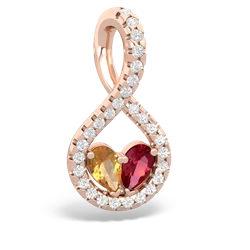 Citrine Pave Twist 'One Heart' 14K Rose Gold pendant P5360