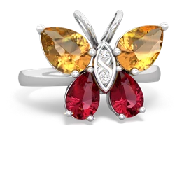 Citrine Butterfly 14K White Gold ring R2215