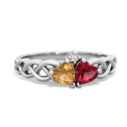 Citrine Heart To Heart Braid 14K White Gold ring R5870