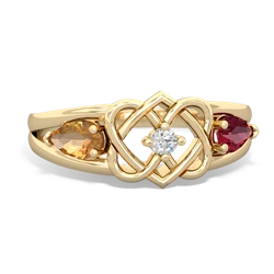 Citrine Hearts Intertwined 14K Yellow Gold ring R5880