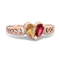 Citrine Filligree 'One Heart' 14K Rose Gold ring R5070