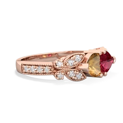 Citrine Diamond Butterflies 14K Rose Gold ring R5601