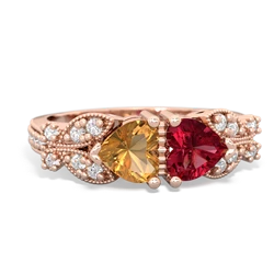 Citrine Diamond Butterflies 14K Rose Gold ring R5601