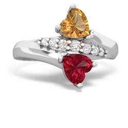 Citrine Heart To Heart 14K White Gold ring R2064