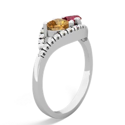 Citrine Mother And Child 14K White Gold ring R3010