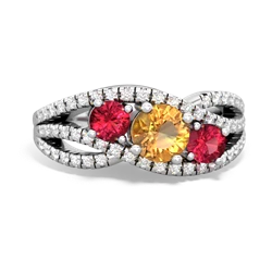 Citrine Three Stone Aurora 14K White Gold ring R3080