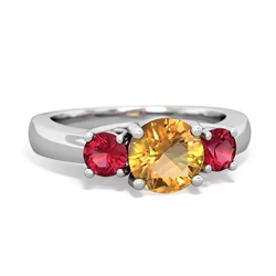 Citrine Three Stone Round Trellis 14K White Gold ring R4018