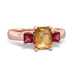 Citrine Three Stone Emerald-Cut Trellis 14K Rose Gold ring R4021