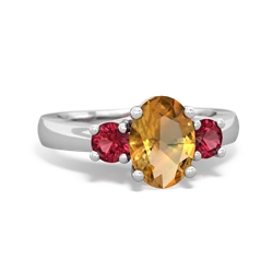 Citrine Three Stone Oval Trellis 14K White Gold ring R4024