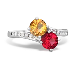 Citrine Channel Set Two Stone 14K White Gold ring R5303