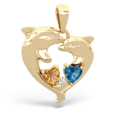 Citrine Dolphin Heart 14K Yellow Gold pendant P5820