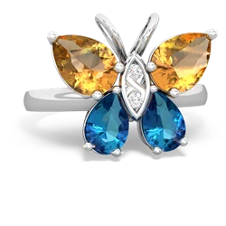 Citrine Butterfly 14K White Gold ring R2215