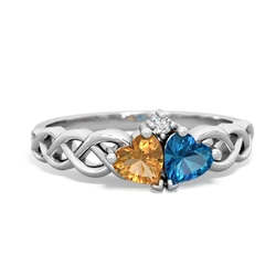 Citrine Heart To Heart Braid 14K White Gold ring R5870