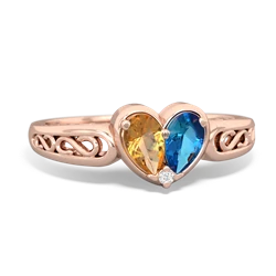 Citrine Filligree 'One Heart' 14K Rose Gold ring R5070