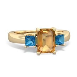 Citrine Three Stone Emerald-Cut Trellis 14K Yellow Gold ring R4021