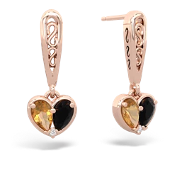 Citrine Filligree Heart 14K Rose Gold earrings E5070