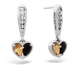 Citrine Filligree Heart 14K White Gold earrings E5070