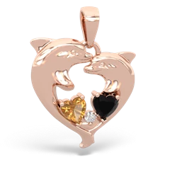 Citrine Dolphin Heart 14K Rose Gold pendant P5820