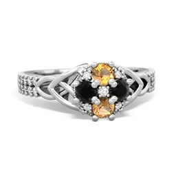 Citrine Celtic Knot Cluster Engagement 14K White Gold ring R26443RD