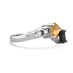 Citrine Snuggling Hearts 14K White Gold ring R2178