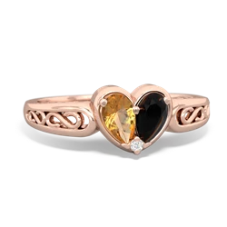 Citrine Filligree 'One Heart' 14K Rose Gold ring R5070