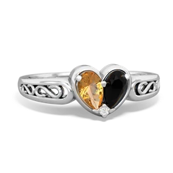 Citrine Filligree 'One Heart' 14K White Gold ring R5070