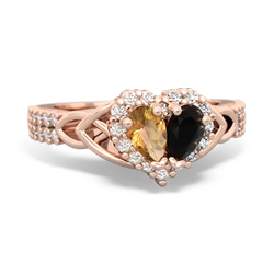 Citrine Celtic Knot Two Hearts As One 14K Rose Gold ring R2644HRT