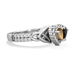 Citrine Celtic Knot Two Hearts As One 14K White Gold ring R2644HRT