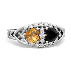 Citrine Sparkling Celtic Knot 14K White Gold ring R2645