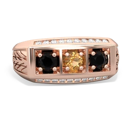 Citrine Three Stone Tire Tread Men's 14K Rose Gold ring R0520