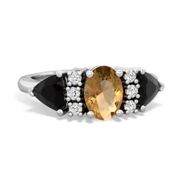 Citrine Antique Style Three Stone 14K White Gold ring R2186