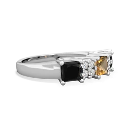 Citrine Three Stone Diamond Cluster 14K White Gold ring R2592