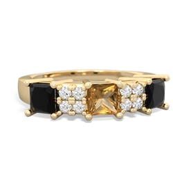 Citrine Three Stone Diamond Cluster 14K Yellow Gold ring R2592