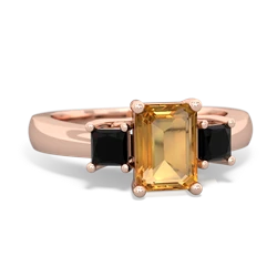 Citrine Three Stone Emerald-Cut Trellis 14K Rose Gold ring R4021