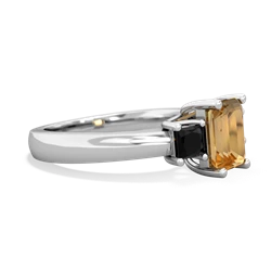Citrine Three Stone Emerald-Cut Trellis 14K White Gold ring R4021