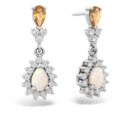 Citrine Halo Pear Dangle 14K White Gold earrings E1882