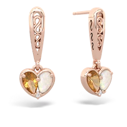 Citrine Filligree Heart 14K Rose Gold earrings E5070