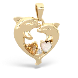 Citrine Dolphin Heart 14K Yellow Gold pendant P5820