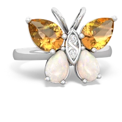 Citrine Butterfly 14K White Gold ring R2215