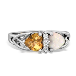 Citrine Celtic Knot Double Heart 14K White Gold ring R5040