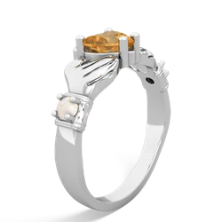 Citrine Claddagh Keepsake 14K White Gold ring R5245