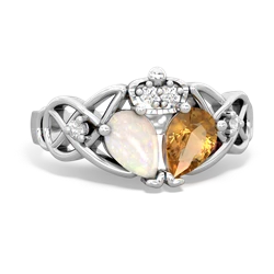 Citrine 'One Heart' Celtic Knot Claddagh 14K White Gold ring R5322