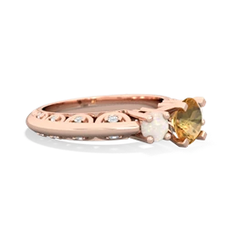 Citrine Art Deco Eternal Embrace Engagement 14K Rose Gold ring C2003